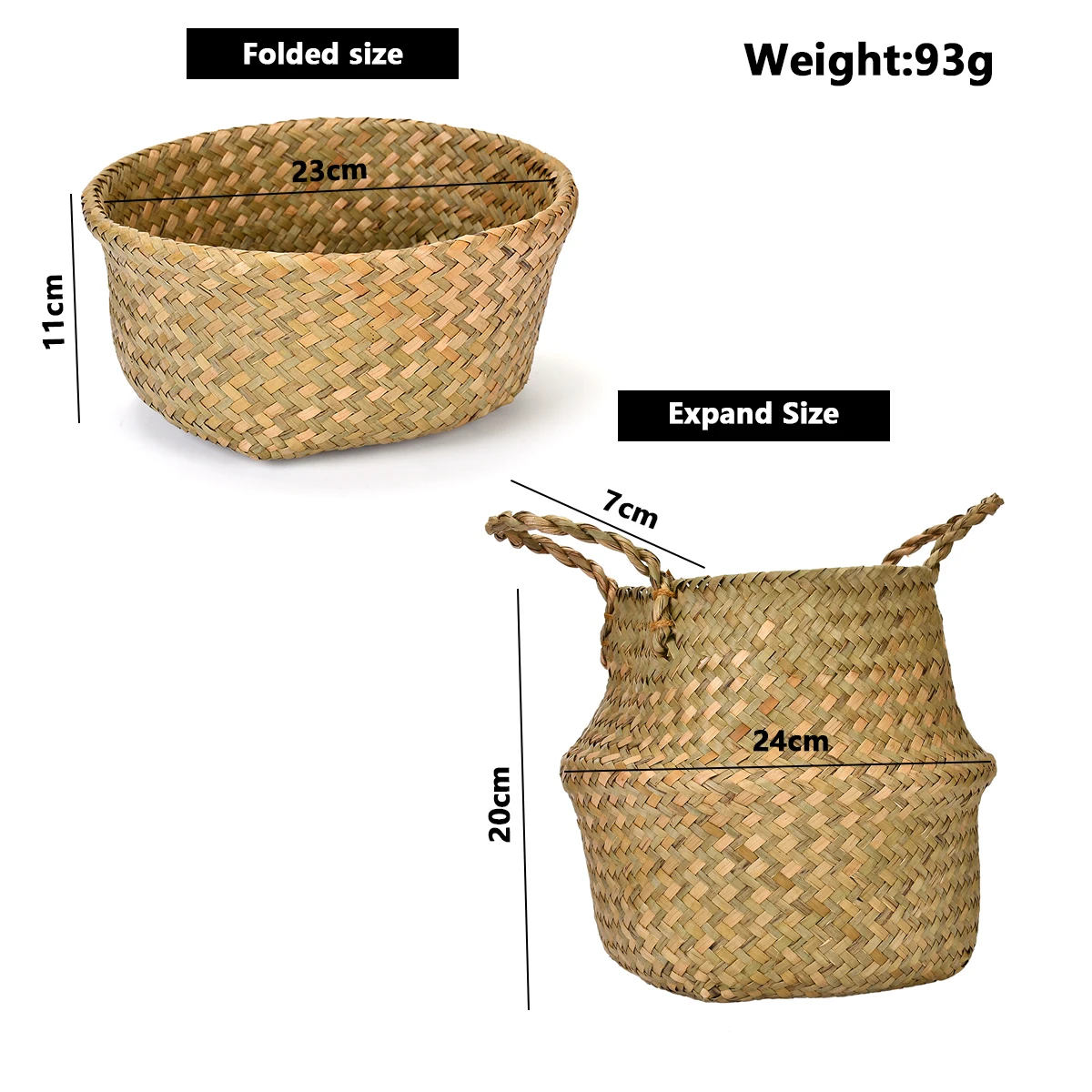 Seagrass Storage Basket Folding Flower Pot Planter Plant Pot Straw Wicker Basket Rattan Laundry Basket Garden Decorative