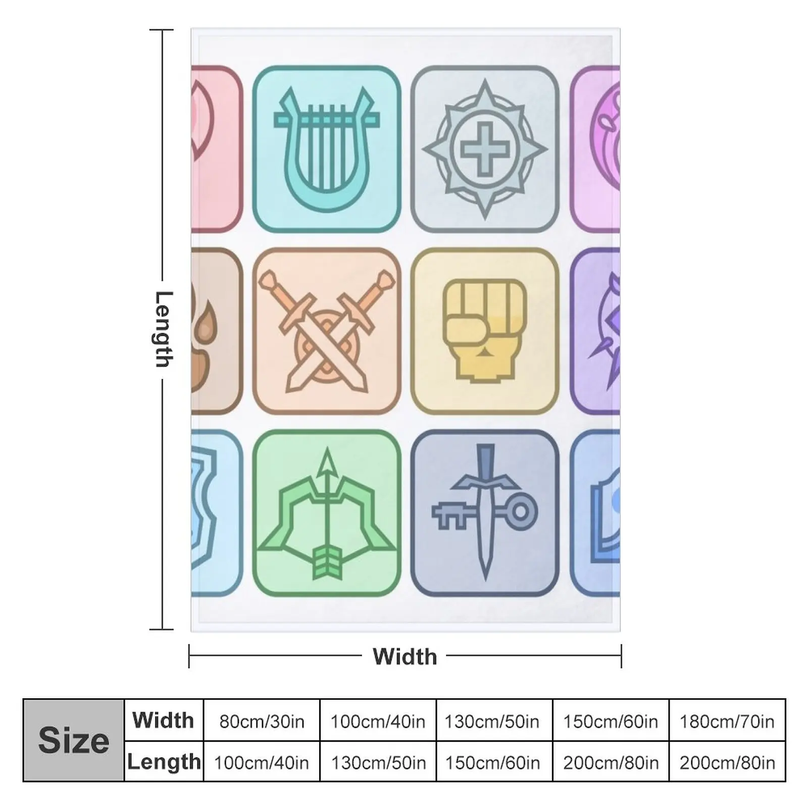 JoCat Crap Guide to DnD Class Icons [Color] Throw Blanket Summer Blanket Sleeping Bag Blanket Softest