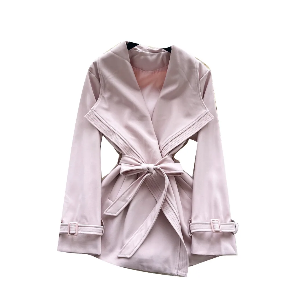 معطف SuperAen Retro على الطراز الإنجليزي كبير بياقة مقلوبة ورباط على الخصر للنساء سترة بدلة على الموضة