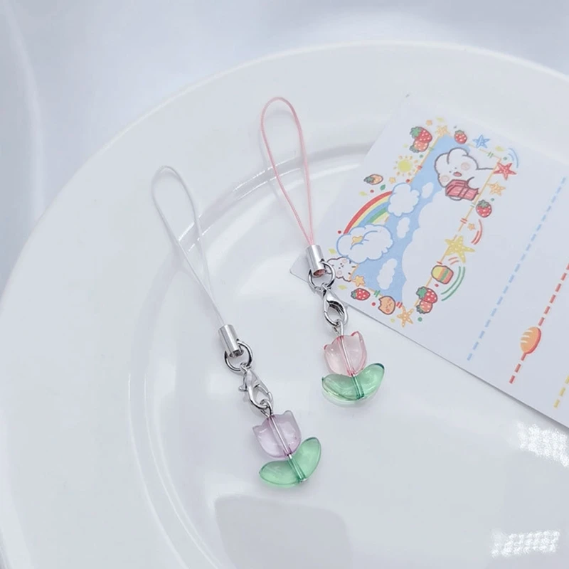 Simple Small Flower Hanging Pendant Sweet Phone Strap Y2K Bag Decoration Portable Hanging Lanyard Gift for Girls Women