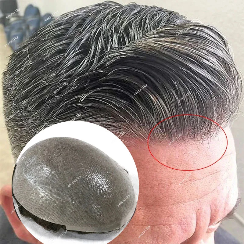 

1b80 Ash Grey Toupee For Man 100% Human Hair Replacement System Men Hairpiece V Looped Full Thin Skin PU Natural Hairline Wig