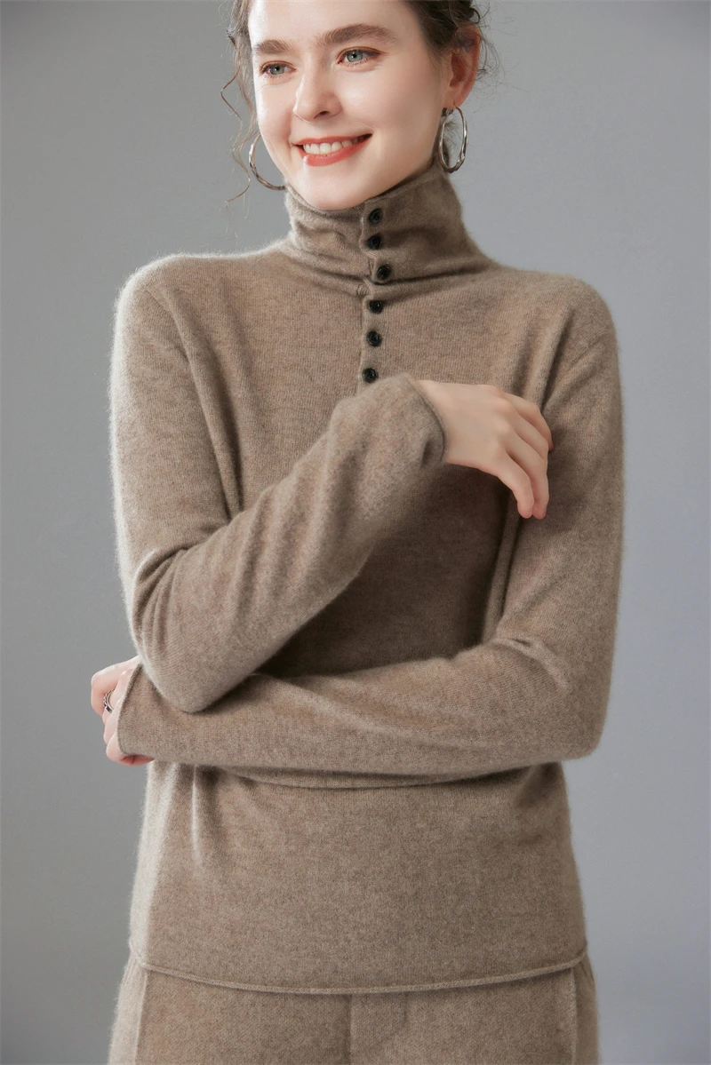 Women 100% Cashmere Sweater Turtleneck Long Sleeve Pullover Basic Simple Style Autumn Winter Goat Cashmere Knitwear  Tops