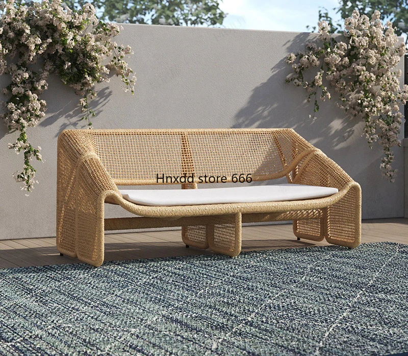 Outdoor double sofa rattan outdoor leisure courtyard waterproof balcony deck chair