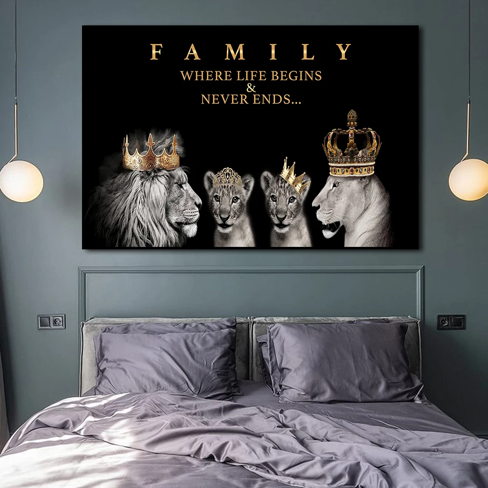 Family of Lions Canvas Poster Print, Love, Motivational Quotes, Print, Animal Picture for Room, Home Wall Art Decor