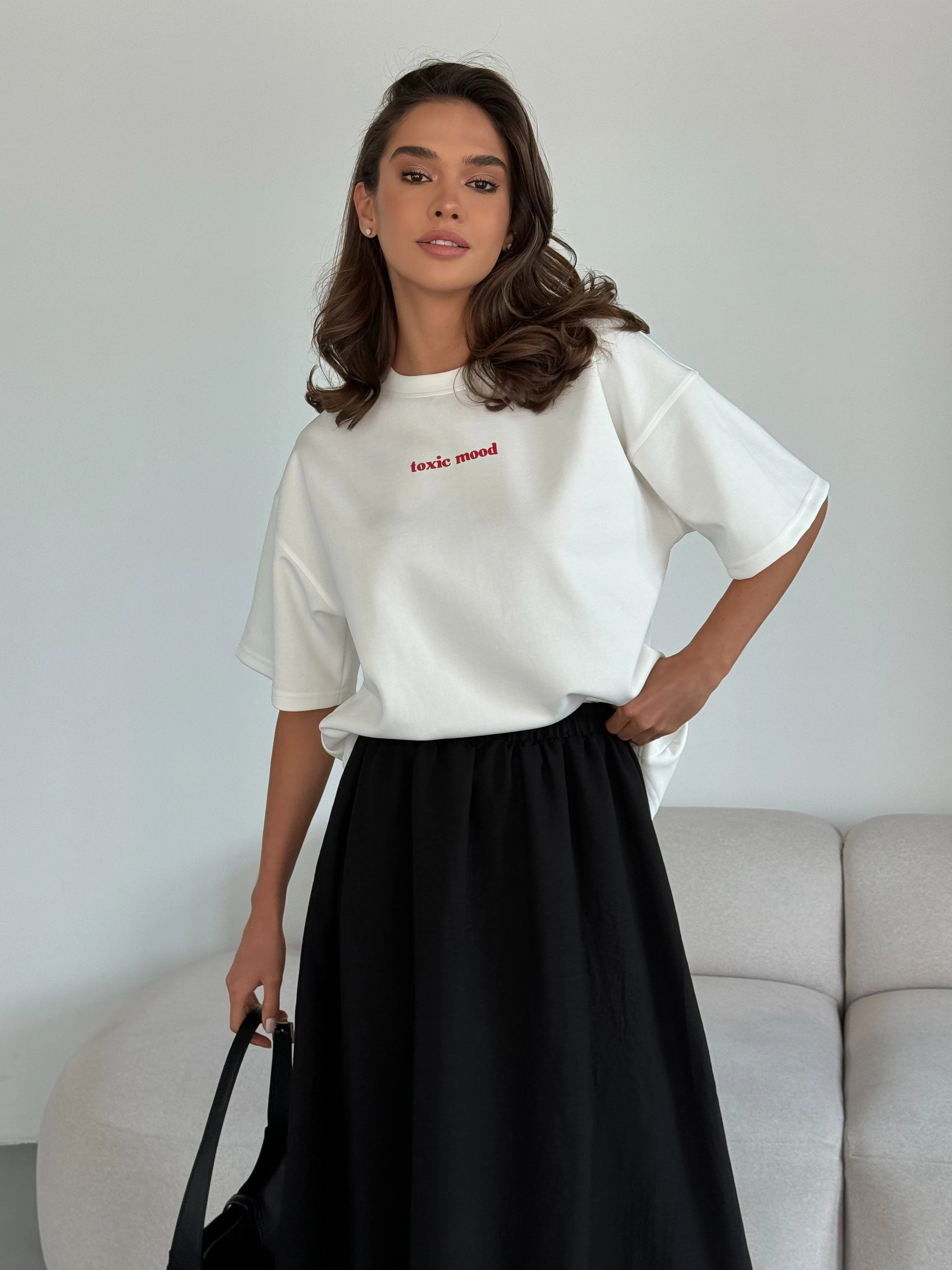 100% Cotton Women Summer Oversized Tee Toxic Mood Text Print Breathable Sweat Wicking Casual Top