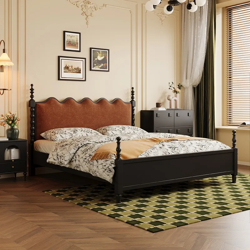 Ripple Solid Wood Bed for Mid Century Modern Bedroom Designers Style 180cm Wave Double Bed for Small Spaces Marriage Use