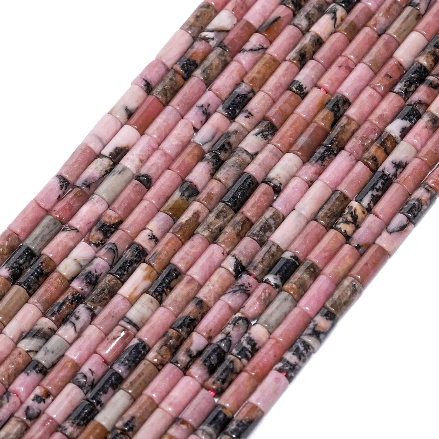 Natural Black Lace Rhodonite Stone Beads 2x4mm Round Tube Beads Loose Tiny Beads for Slim Elegant Women Jewelry Making