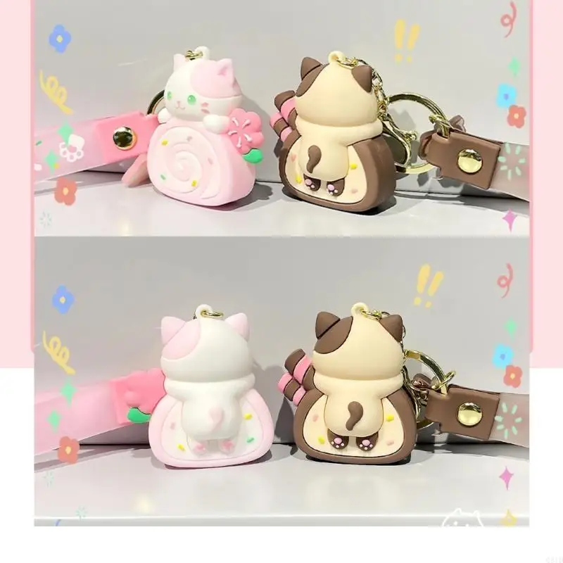 Fashionable Cat Cake Roll Keychain Accessory Elegant Keyrings Unique Phone Chain Charm  Phone Straps Lanyard Accessory