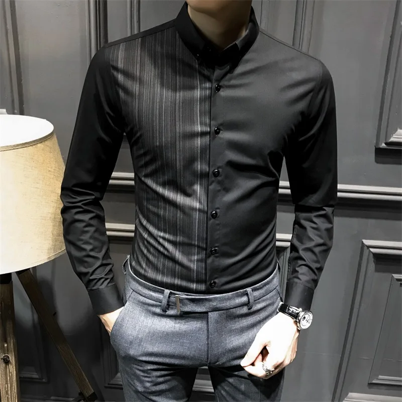 

Autumnal Briti Stripe Long Sve irt Men's Casual Busin Slim Fit Commute Faionable irt Haome Polyester Blend