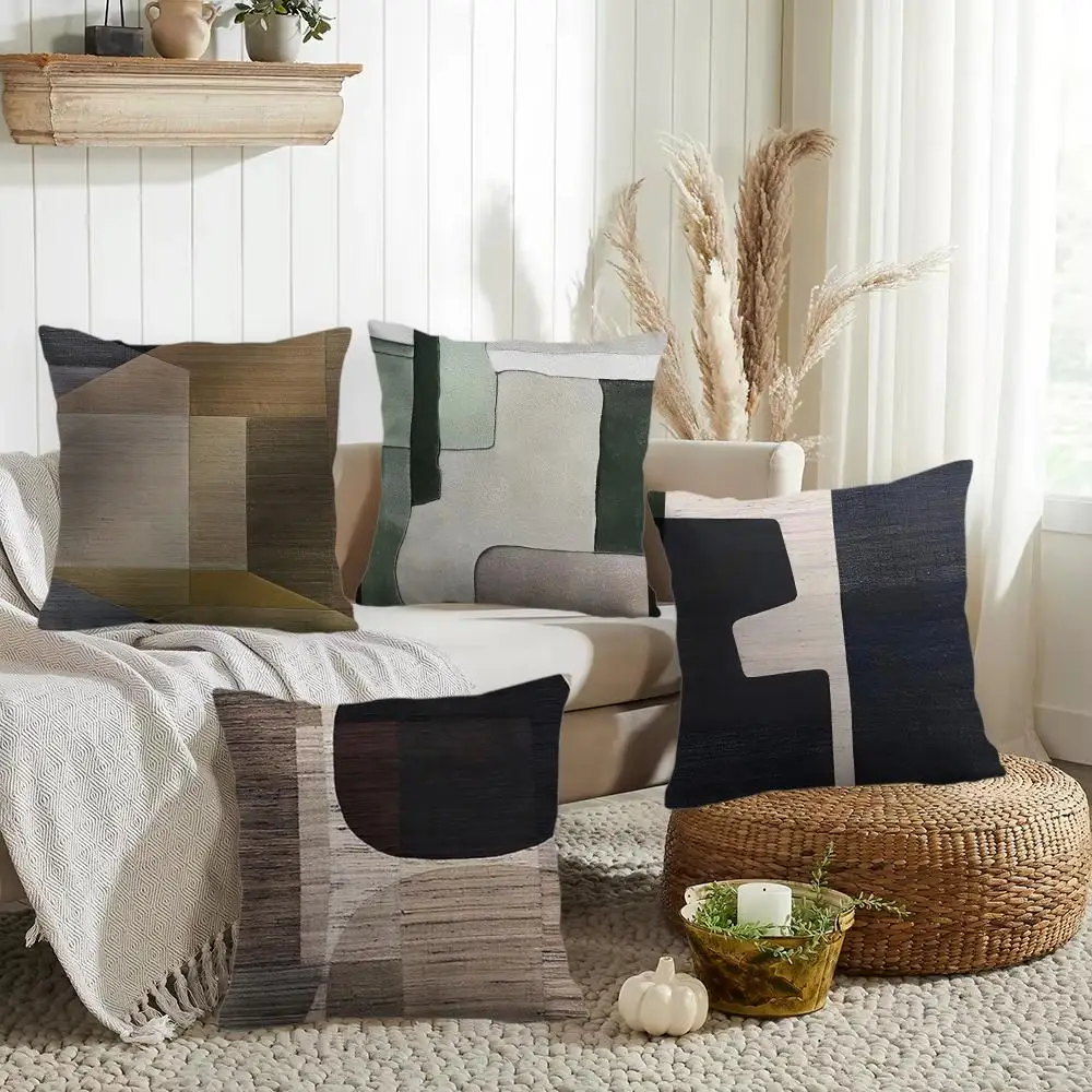 Nordic Retro Black Geometry Cushion Cover Silky Short Plush Invisible Zipper Dustproof Sofa Pillow Case for Home Decor
