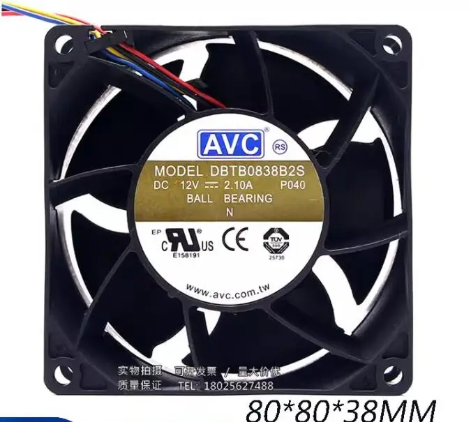 

AVC DBT0838B2S P040 DC 12V 2.1A 80x80x38mm 4-Wire Server Cooling Fan