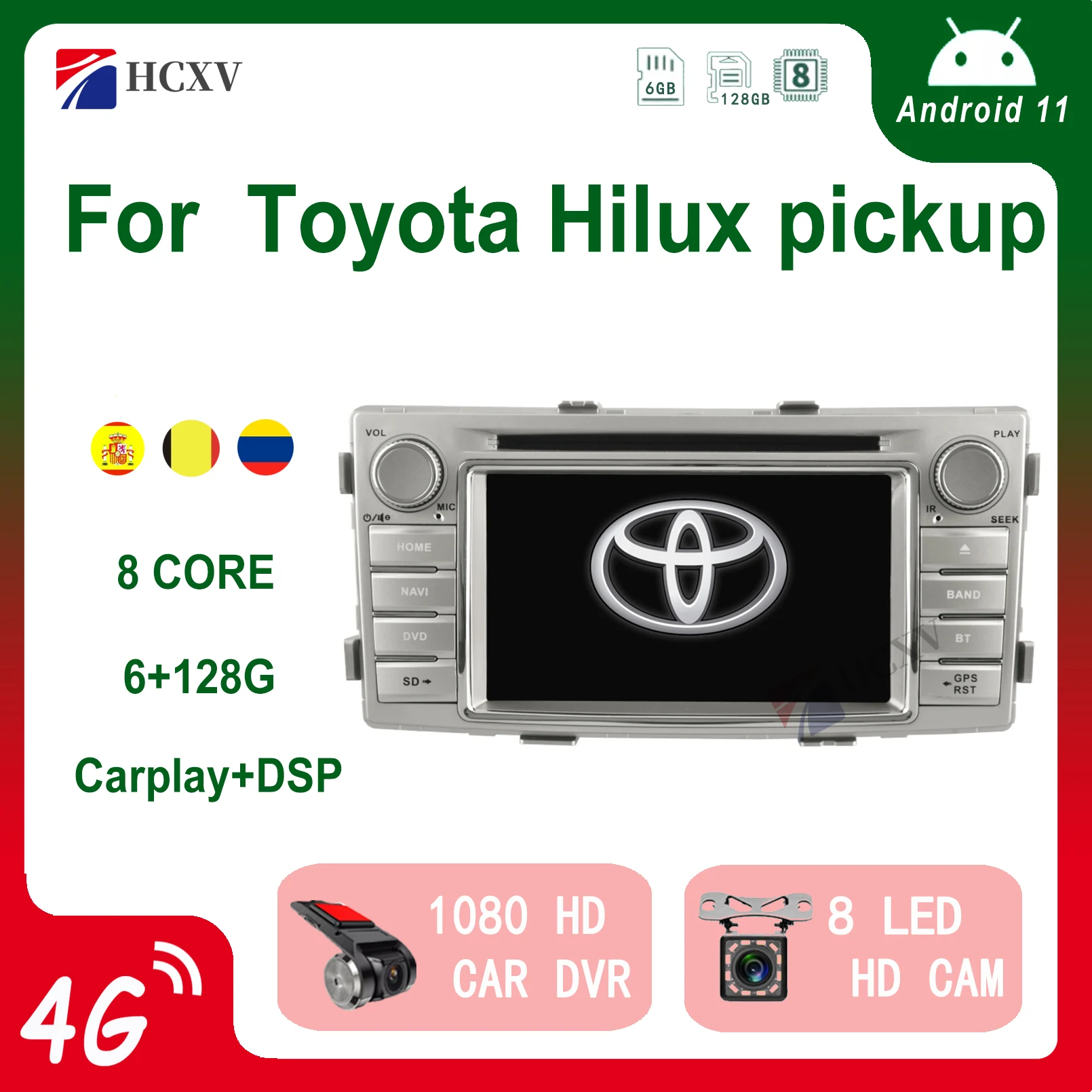 

HCXV Android Car Radio Stereo For Toyota Hilux pickup 2 Din Stereo Car Navigation Multimedia System Dvd Player Audio Gps Carplay