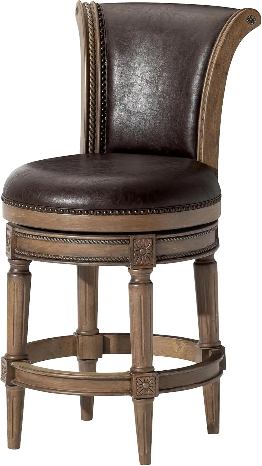 

Maven Lane Pullman 26 Inch Tall Counter Height Upholstered Barstool with Back in Walnut Finish with Marksman Saddle