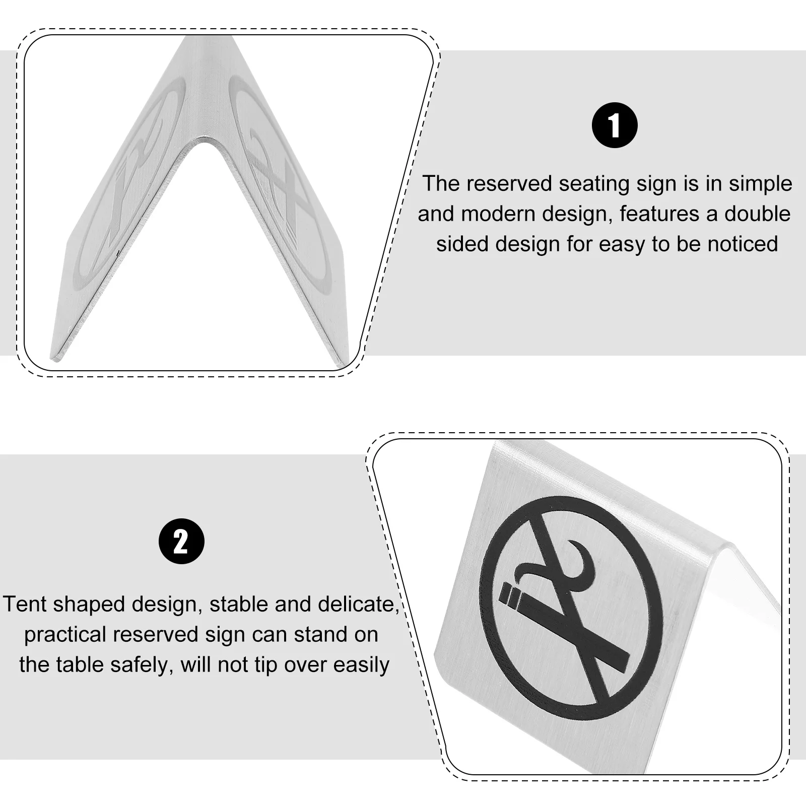 

Stainless Steel No Smoking Sign Tabletop Warning Sign Stable Base Indoor Outdoor No Smoking Reminder Board for Office Restaurant