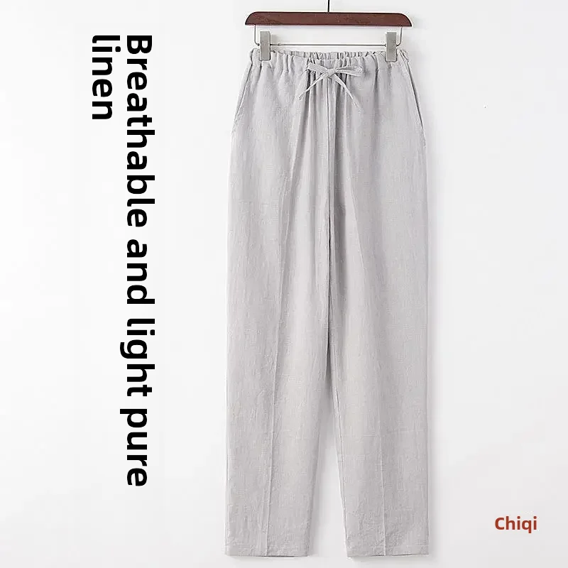 Casual Linen Pants For Men Summer Lightweight Chinese Style Slack Straight-leg Pants Vintage Style Summer Trousers