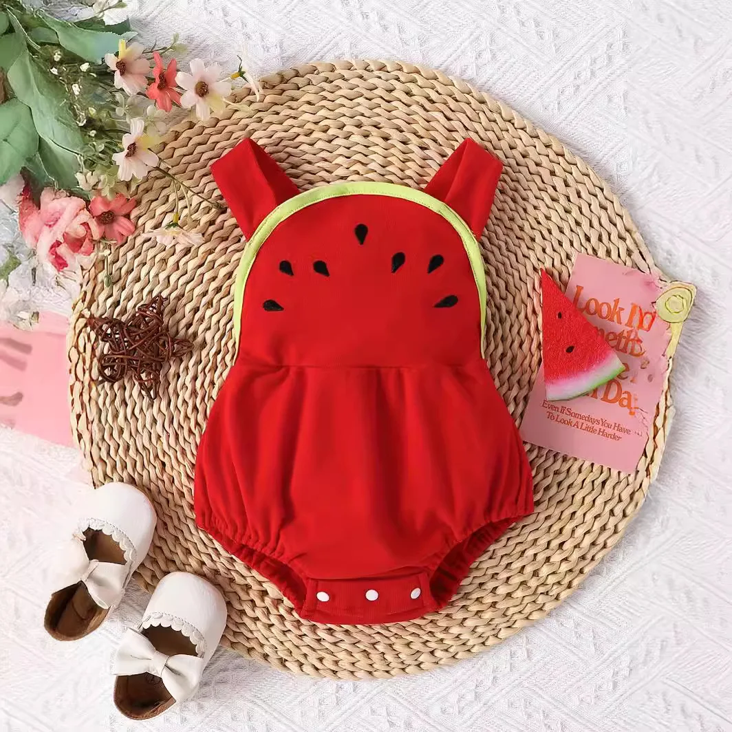 0-2 Year Old Summer New Newborn Infants and Girls Sling with Watermelon Shaped Cute Butt Wrap Triangle jumpsuit