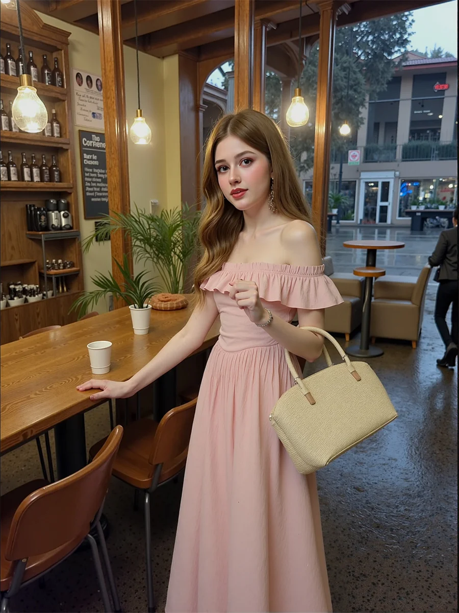 فستان نسائي وردي على طراز الأميرة على شكل حرف a متوهج على شكل دائرة متزلج كعكة واسعة متدفقة متأرجحة أنثوية جميلة حلوة