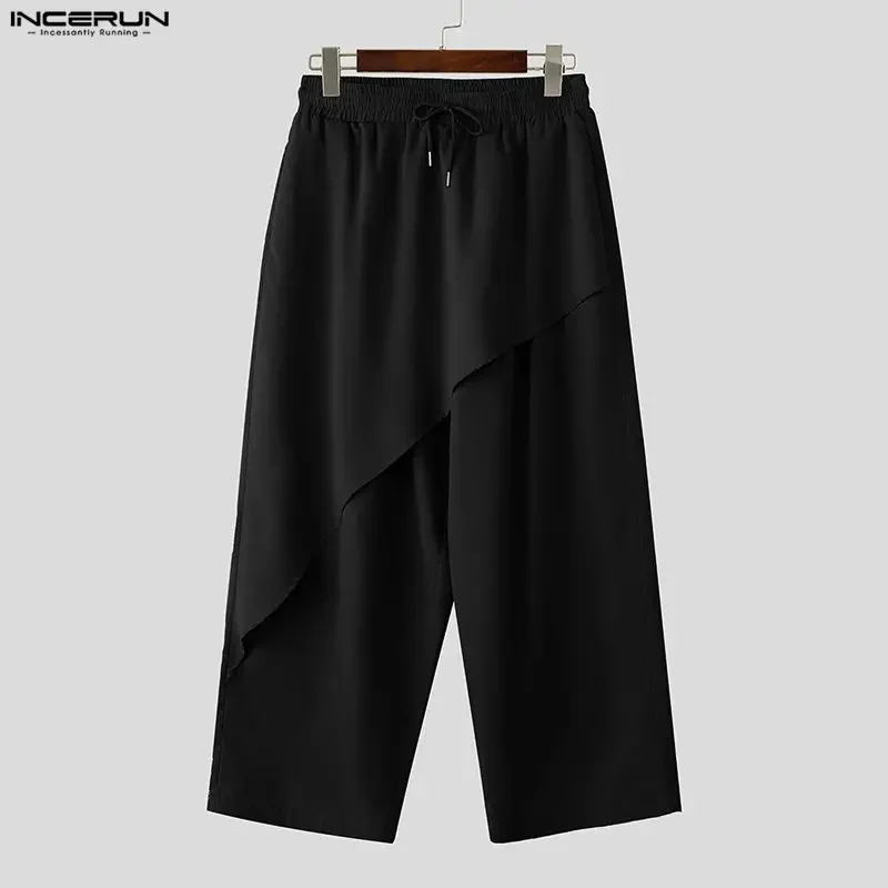 INCERUN Men's Pants Solid Color Joggers Drawstring Loose Casual Irregular Trousers For Man Streetwear Fashion Pantalones Pants view 4