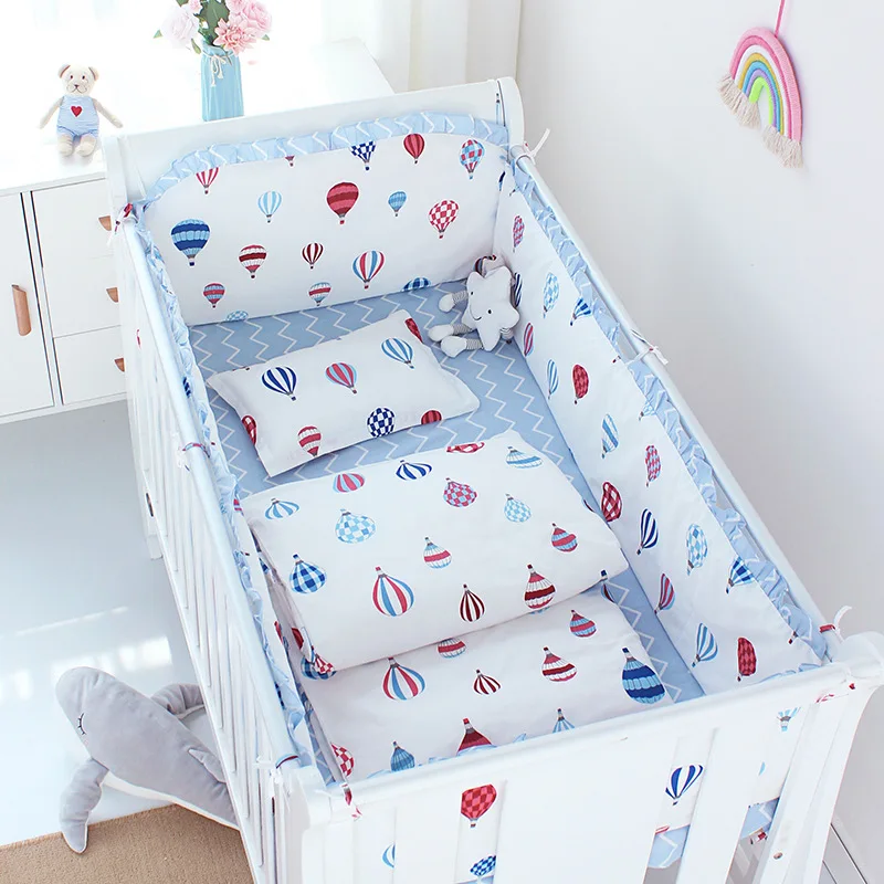 5 stks Wieg Bumper Beddengoed Set Katoen Leuke Print Laken Wieg Zijbeschermer Peuter Babykamer Accessoires Bedbescherming