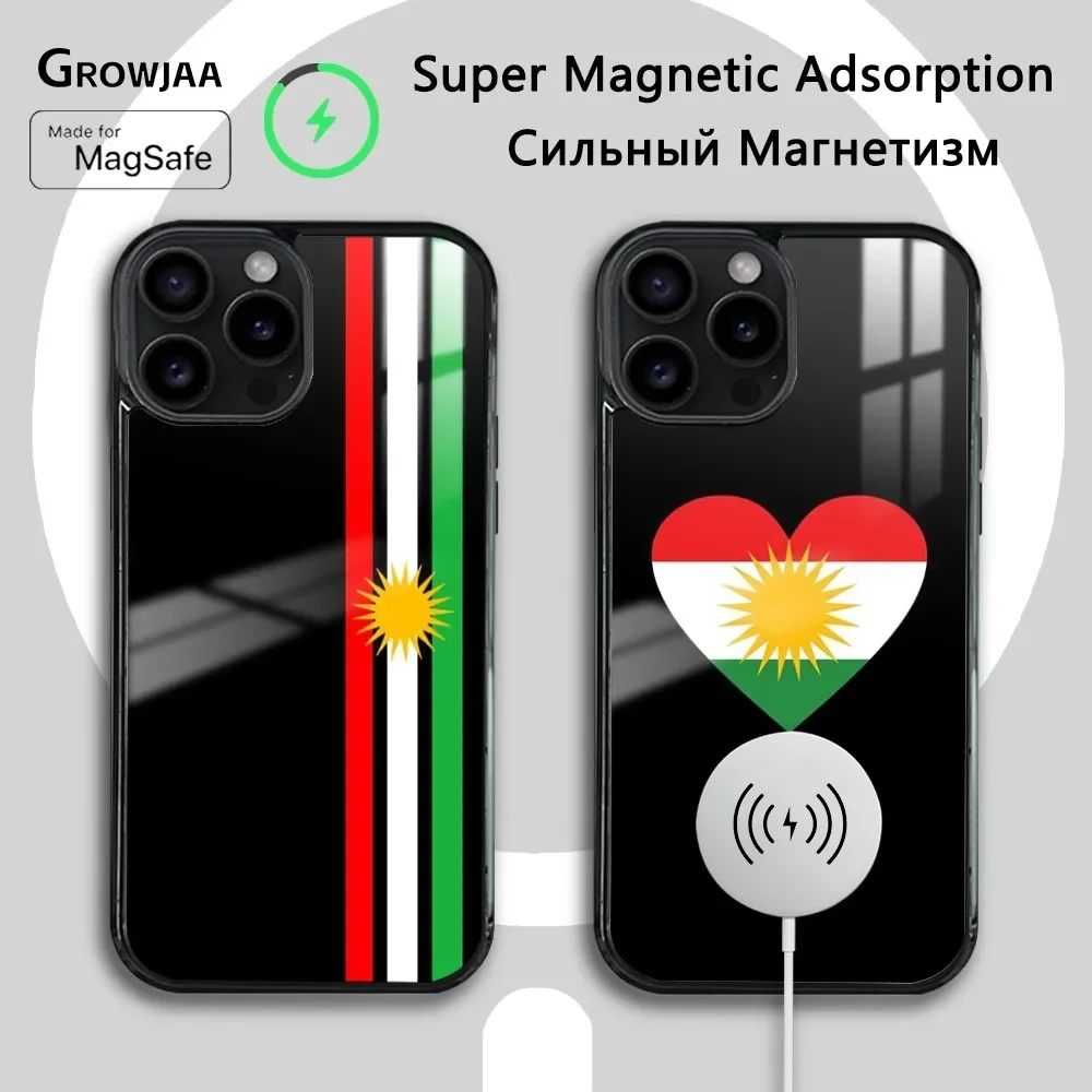 K-Kurdistan Flag Phone Case For iPhone 16 15 14 13 12 11 Pro Max Plus Mini Magsafe Mirror Wireless Magnetic Cover