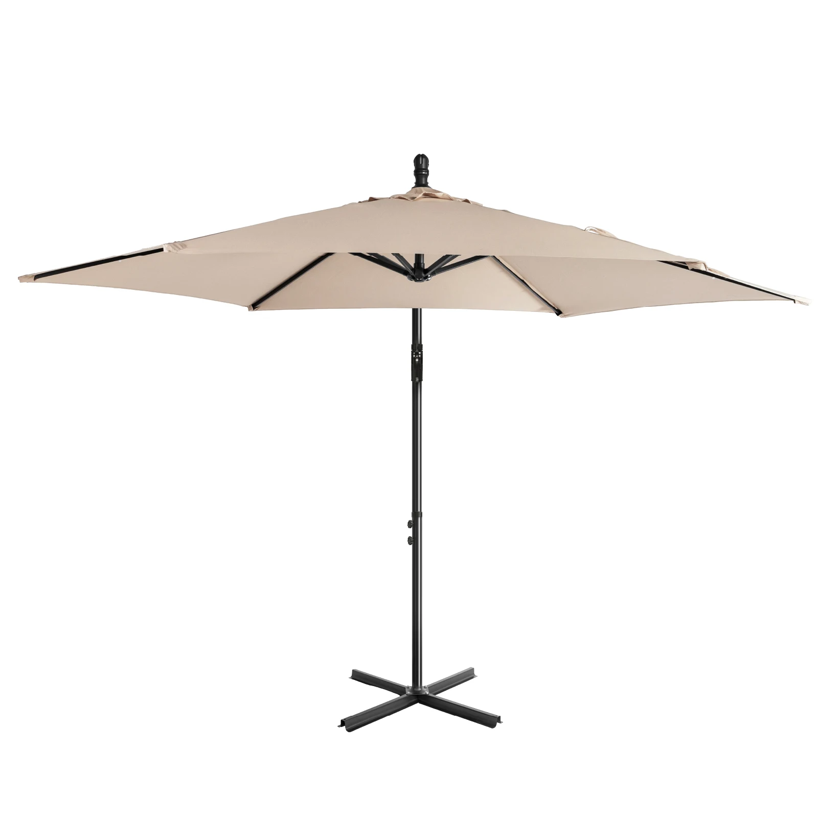 10FT Round Offset Patio Umbrella, Banana Hanging Cantilever Umbrella with 60° Adjustable Angle, Crank System, Cross Base & Pole Sleeve, UPF 50+ Waterproof Polyester Canopy, 6 Iron Ribs for Garden Deck Backyard, Khaki
