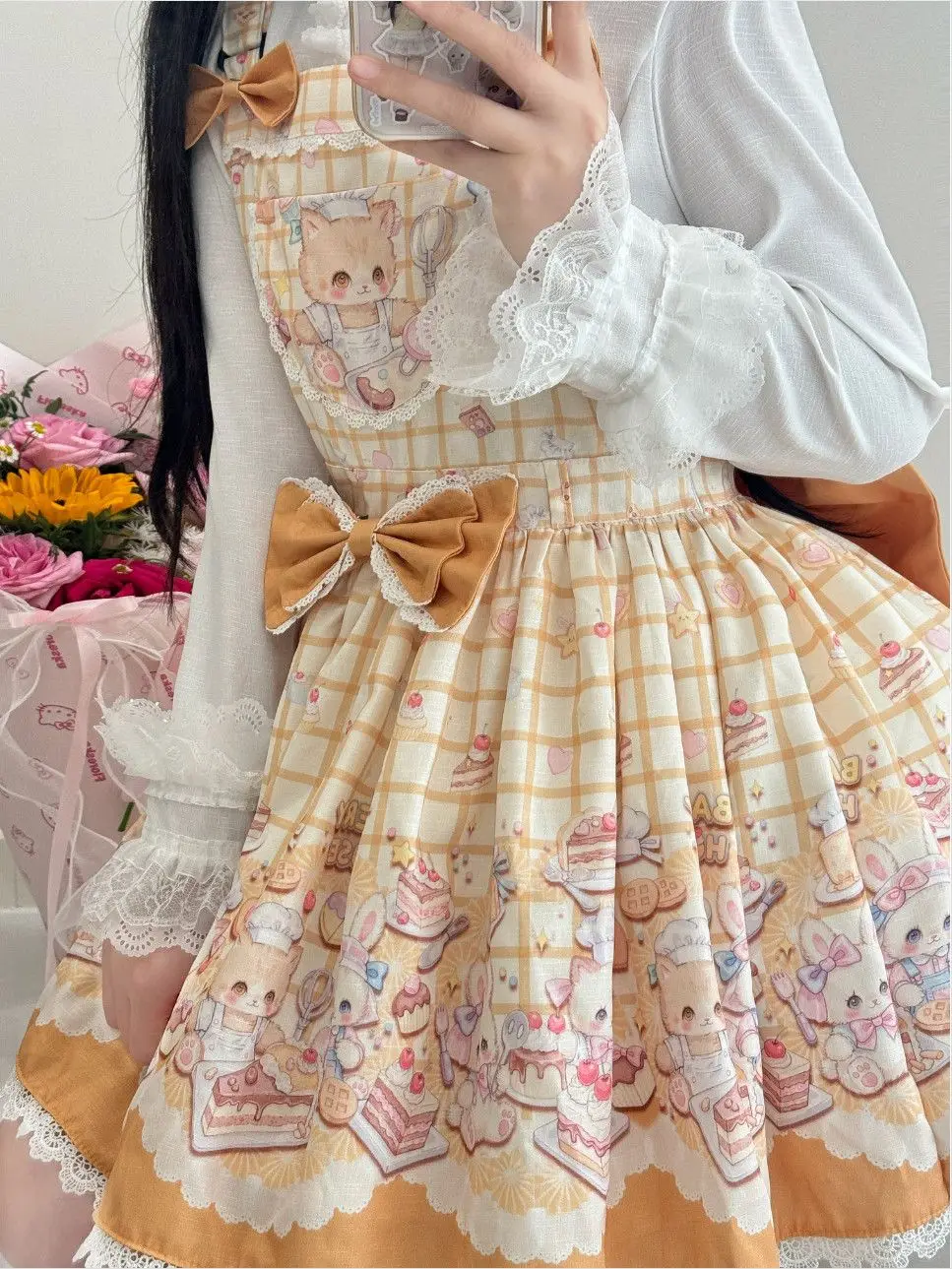 Coalfell 【 كعكة الدب الصغير 】 قميص لوليتا الأصلي، تنورة بحزام على شكل دمية يومية لطيفة، للربيع والخريف