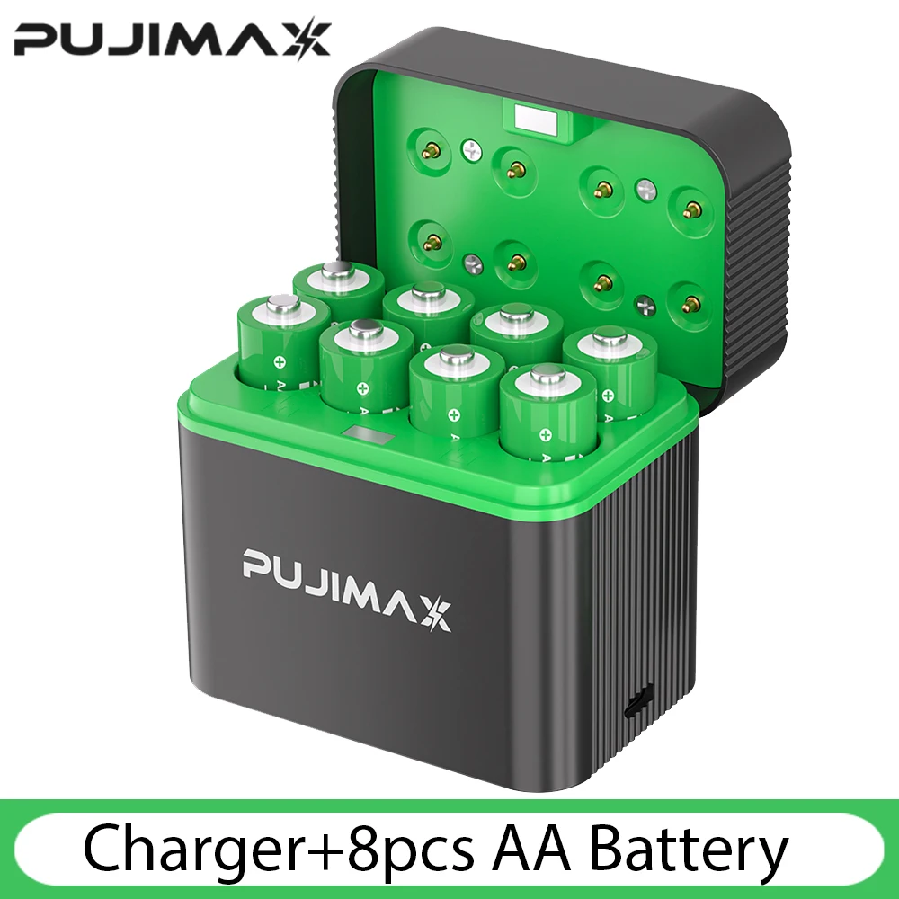 PUJIMAX 4/8/12 Slot AA 4255mWh Smart Oplaadcompartiment 1,5V Lithiumbatterij Oplaadbare Oplader Set Grote Capaciteit