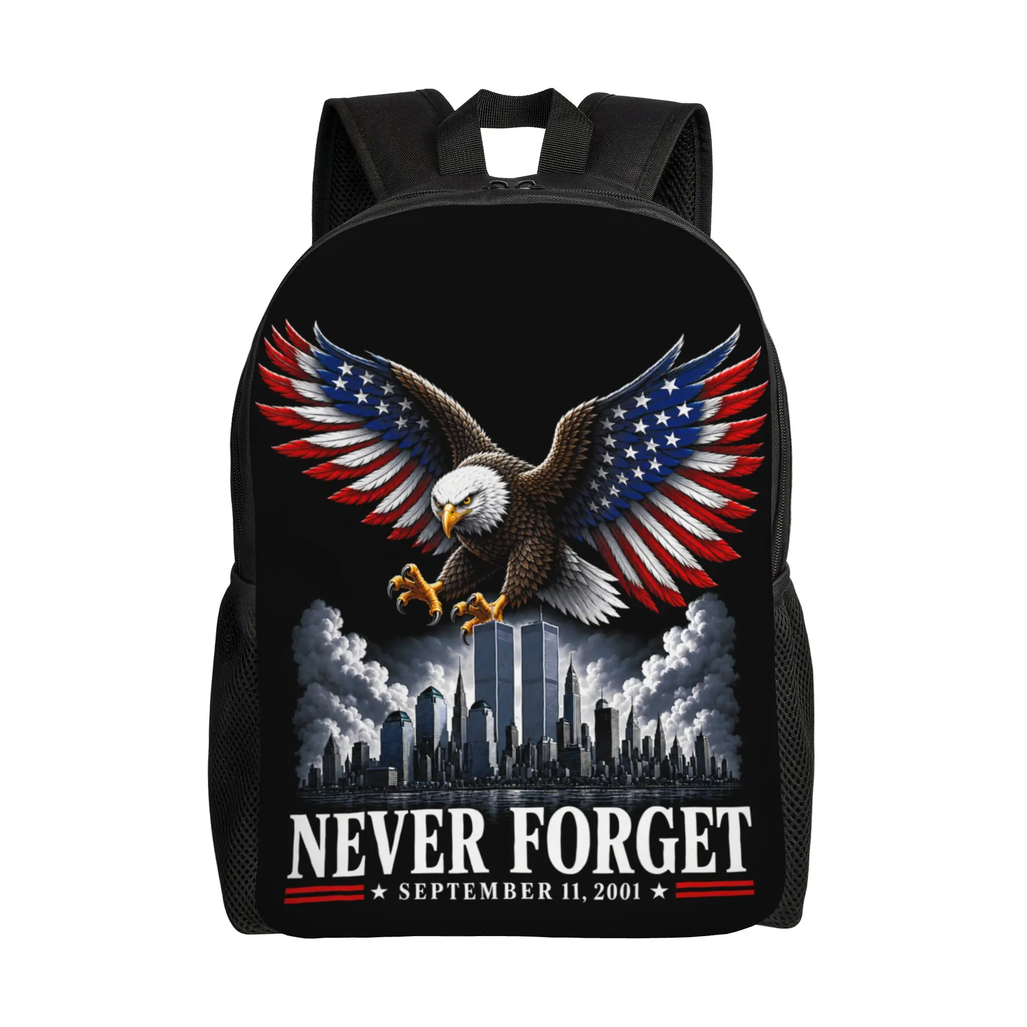 Never Forget September 11 2001 Memorial Day America Flag Backpack  Hiking Backpacks Teen Fashion School Bags Colorful Rucksack