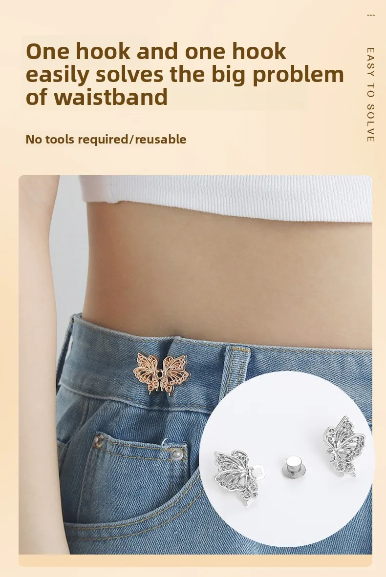 Jeans Button Adjustable Clips for Pant Skirts Waist Tightener Buckle Snap Button Adjuster Butterfly Pin Button Clothing Supplies
