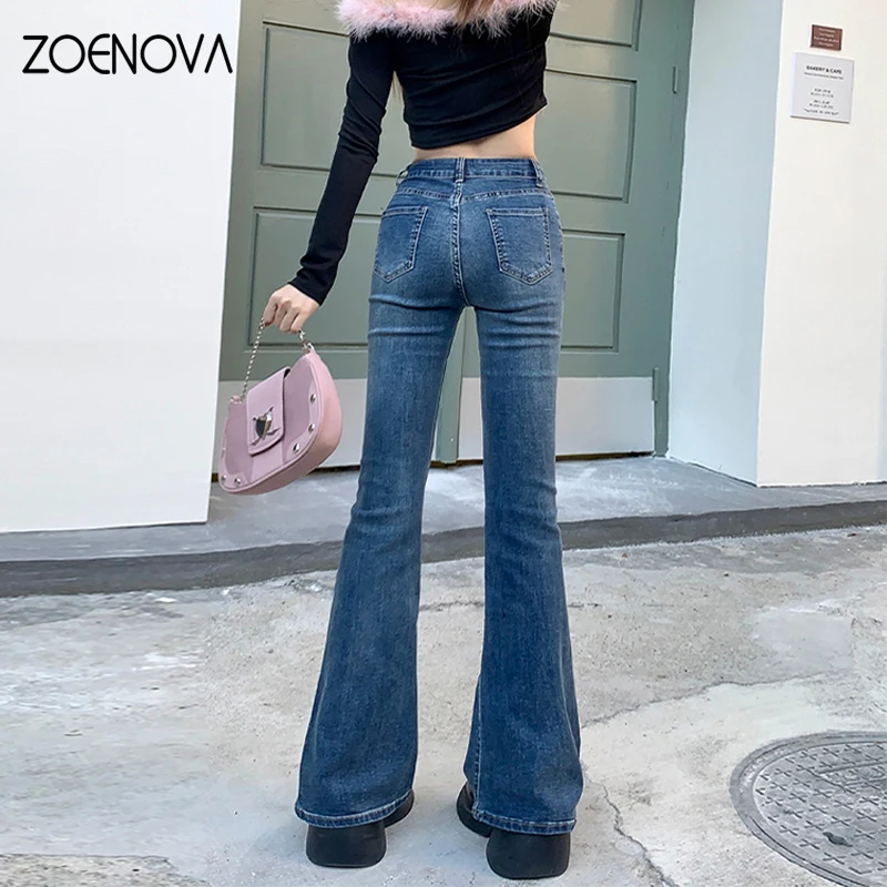 ZOENOVA Korean Fashion Micro Flared Stretch High Waisted Slim Women's Jeans 2024 Spring Street Casual Versatile Horse Hoof Pants