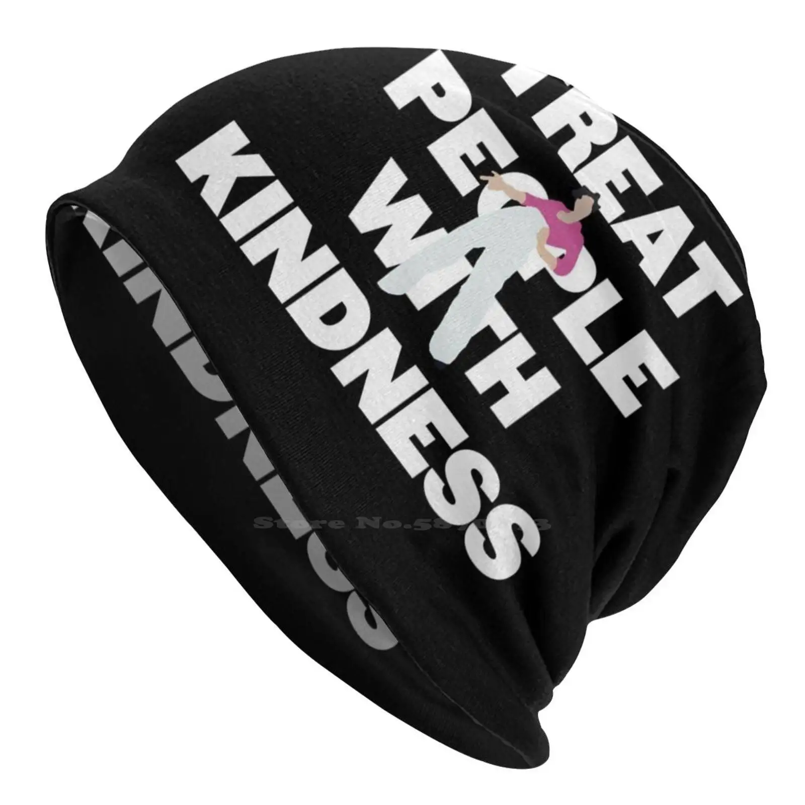 Treat People With Kindness W / Fine Line Cover Pose-White Knitted Hat Warm Beanie Outdoor Caps Treat People With Kindness Fine