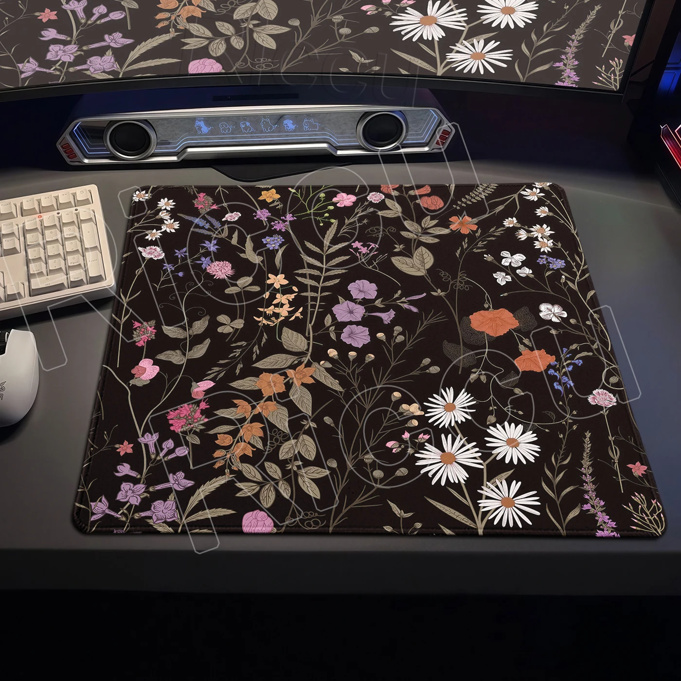 Flowers And Plants Mousepad Square Rubber Base Retro Floral Aesthetics Mouse Pad Office PC Accessories Gaming Desk Mat XS Carpet