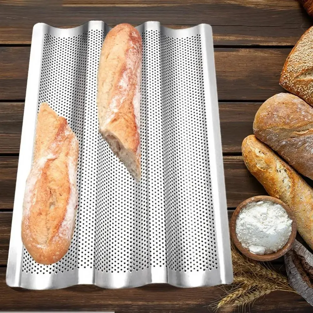 French Bread Baking Pan 3 Waves Non-Stick Stainless Steel Bread Tray for Toaster Oven Kitchen Meat Biscuit Bread PlateJAS