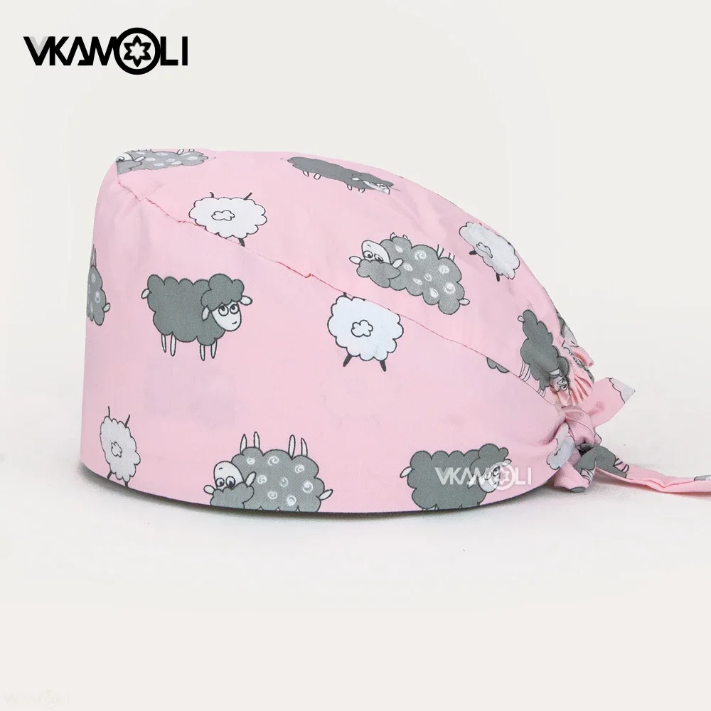 Floral print adjustable printing breathable veterinary hat nursing scrubs cap Dentistry lab cap Pet caring Beauty salon work hat