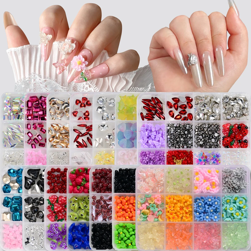 12 sztuk / Pudełko Kolorowe Cukierkowe Mieszane Ozdoby do Paznokci 3D Cukierkowe Serca/Gwiazdy/Księżyce Części do Paznokci Makaroniki Cukierkowe Serca Zestawy do Dekoracji Paznokci