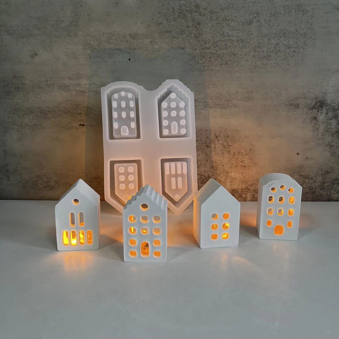 4IN1 European Style House Silicone Mold House Night Light Gypsum Molds Aromatherapy Warm Light Houses Casting Molds Home Decor