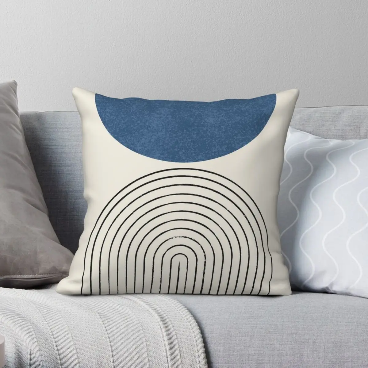 Arch Balance Blue Mid Century Square Pillowcase Polyester Linen Velvet Pattern Zip Decorative Pillow Case Room Cushion Cover