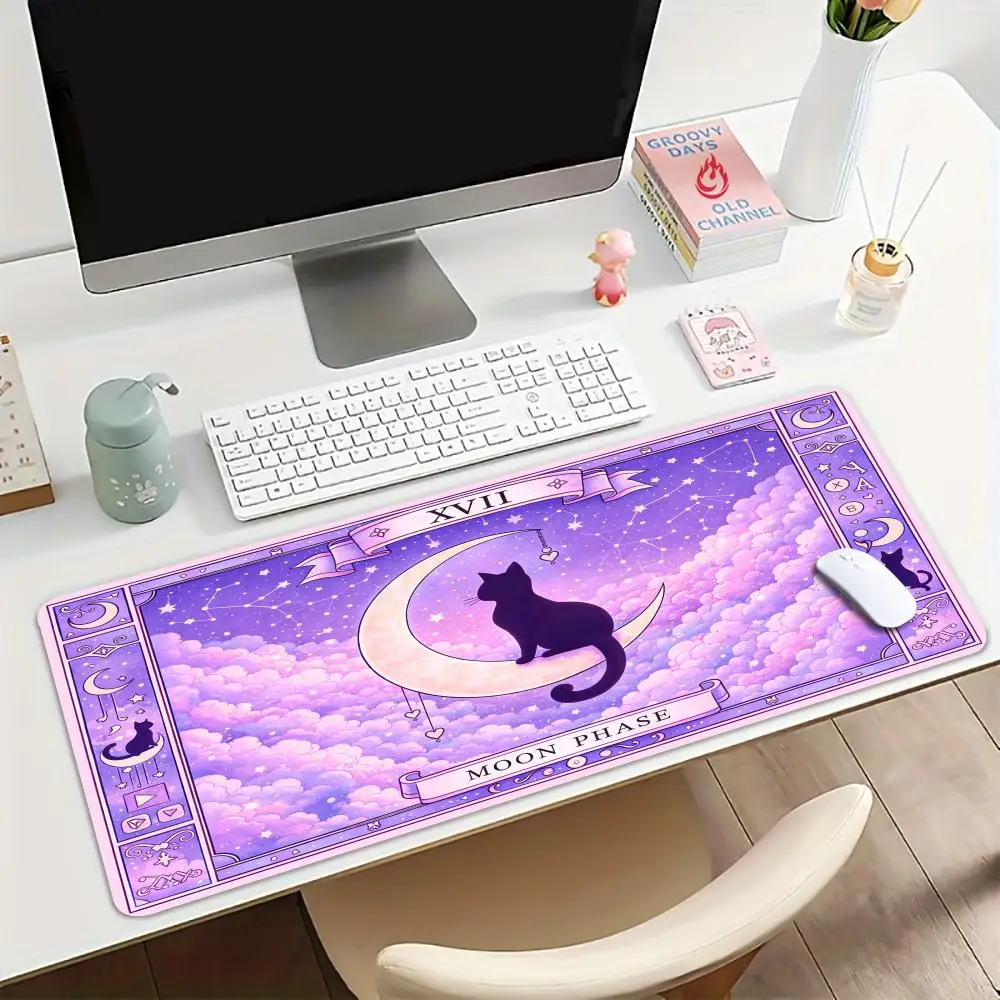 Fantasy Moon Phase and Cat Mouse Pad Desk Mat Non-Slip office mousepads desk pad with Stitched Edge pc accessories Gaming mats