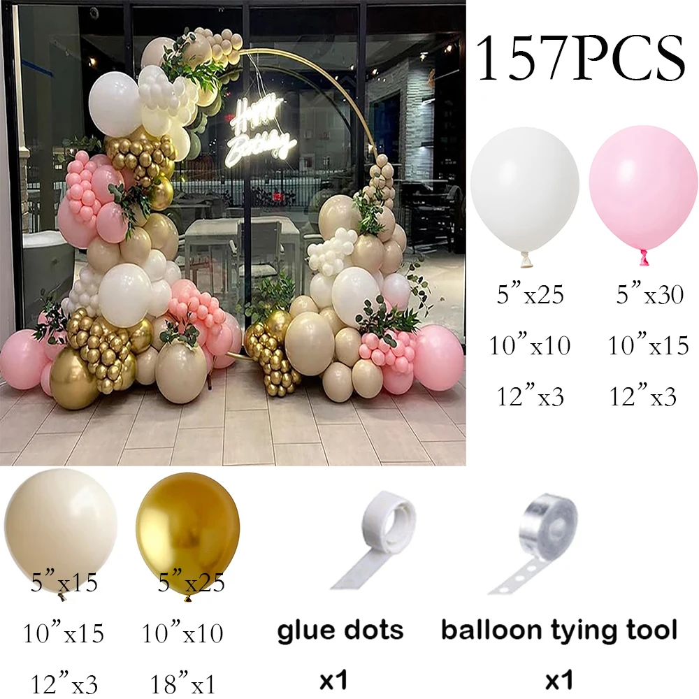 157pcs Pink Balloons Arch Kit White Sand Gold Balloon Garland Wedding Anniversary Birthday Party Baby Shower Decoration Globos