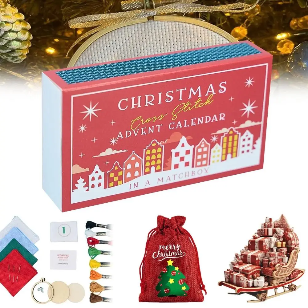 Handmake Cross Christmas Countdown Embroidery Kit 24 Days Countdown Cross Stitch Advent Calendar Beginners Cross Stitch