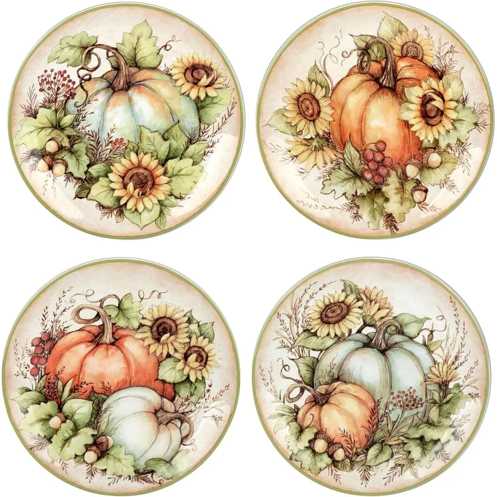 

Autumn Breeze Set of 4 Earthenware Salad Plates – Perfect for salads, appetizers, or desserts, these plates feature vibrant autu