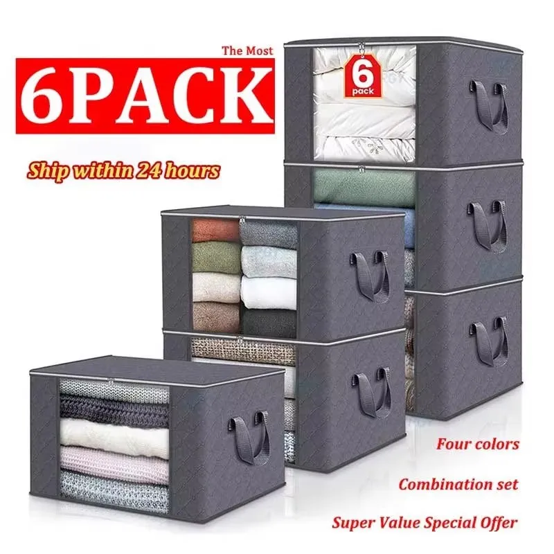 Large Capacity Clothes Storage Bag Foldable Dustproof Blanket Cotton Quilt Storage Containers for Organizing Bedroom Closet Bag