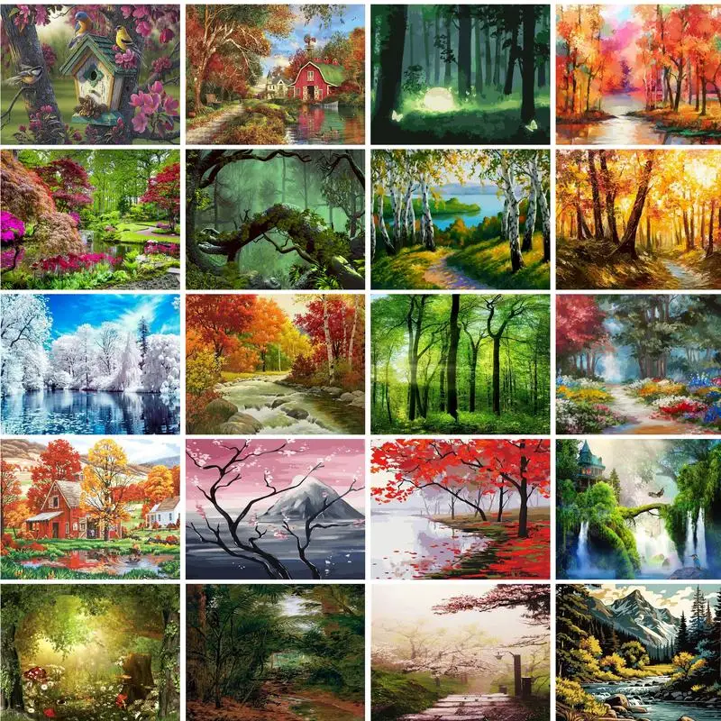 

GATYZTORY Forest natural scenery DIY Painting By Numbers Handpainted Oil Painting Unique Gift Wall Art Picture Home Decor