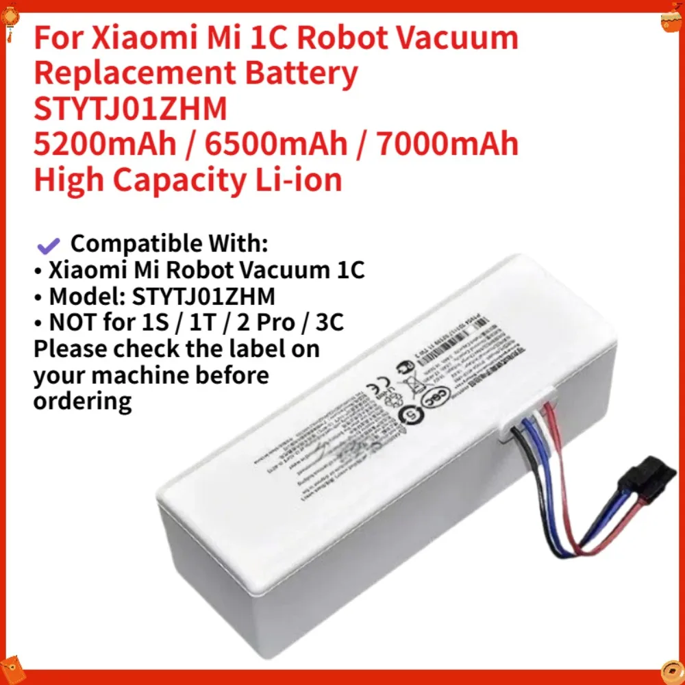 For Xiaomi Mi 1C Robot Vacuum Battery STYTJ01ZHM 5200mAh 6500mAh 7000mAh High Capacity Replacement Li-ion Battery Accessories