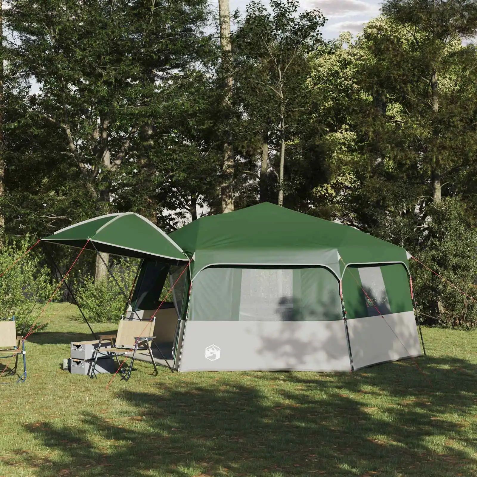 Tente instantanée avec auvent pour 12 personnes et système de déverrouillage rapide, tente de camping occultante, imperméable et coupe-vent pour festival, randonnée, camping, pêche
