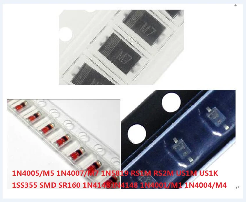 Free Ship 100PCS IN4148 1N4001/M1 1N4004/M4 1N4005/M5 1N4007/M7 1N5819 SMA Diode IN RS1M RS2M US1M US1K 1SS355 SMD SR160 1N4148