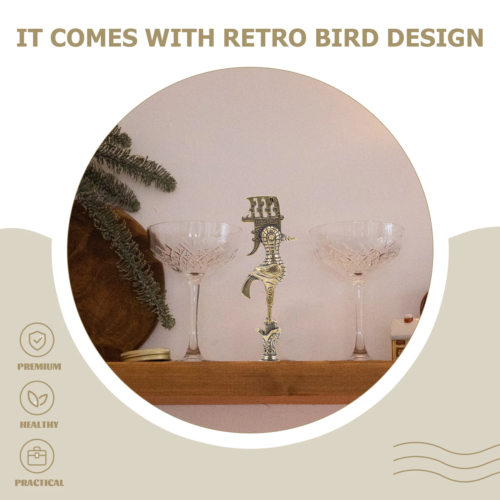 

Retro Brass Bird Sculpture Vintage Desktop Ornament Tabletop Decor Creative Bird Adornment for Home Office Decoration