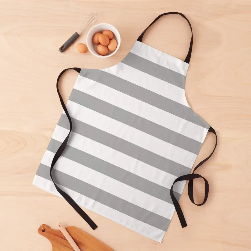 

Fog Dark Gray Stripes on White Apron Kitchen And Household Goods chef for man Apron