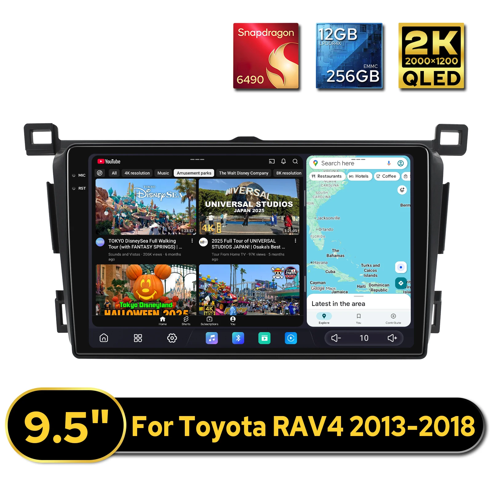 راديو ستيريو للسيارة 9.5 بوصة من JOYING Pro لسيارة Toyota RAV4 2013-2018 2K QLED 2000*1200 12+256GB مزدوج بلوتوث USB Type-C مخصص UI