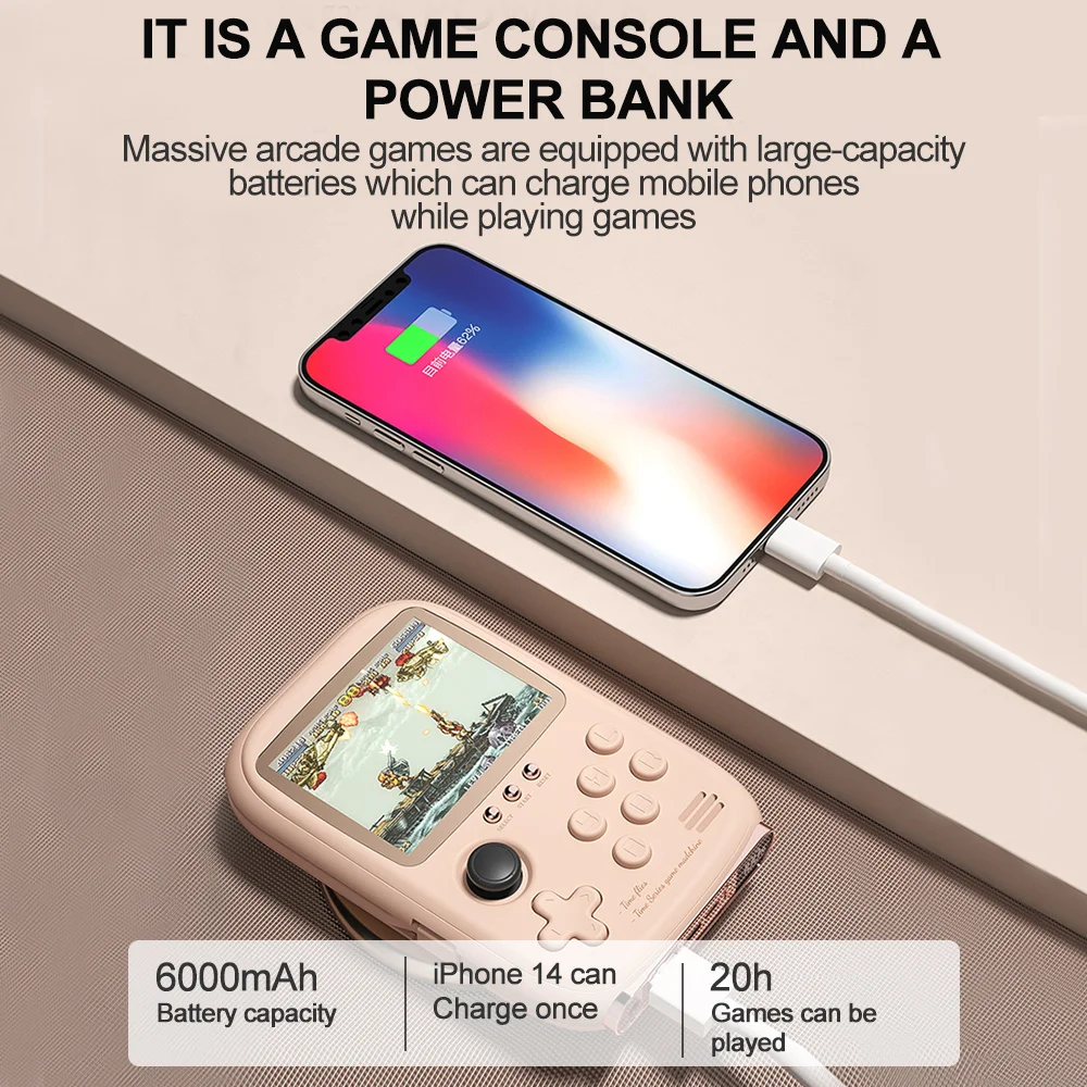 Retro Game Console Power Bank 6000mAh Capacity 10000+ Arcade Games 3.2-inch Soft Color Screen 10 Classic Emulators MAME NEOGEO